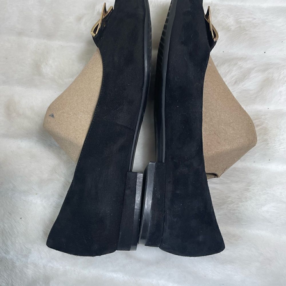 Aerosoles leather suede black slip on flats with gold tone buckle round toe SZ11 - Picture 2 of 10